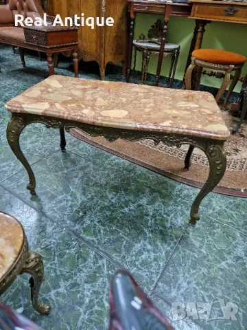 Чудесна антикварна бронзова масичка с мраморен плот , снимка 9 - Антикварни и старинни предмети - 48102730