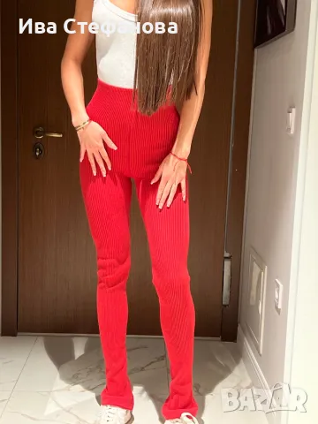 Нов висока талия  секси спортен елегантен червен еластичен панталон рипс рипсен Alice Evis 