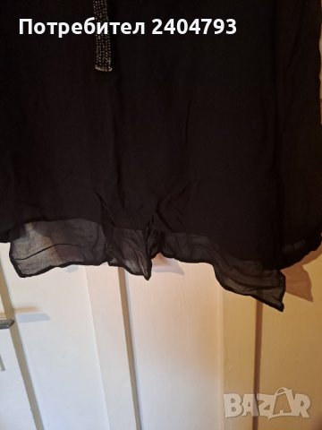 Копринена, черна блуза с лъскав орнамент , снимка 3 - Ризи - 40632596