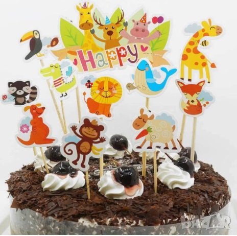 Happy животни 11 топера топери клечки украса за торта мъфини парти декор украса, снимка 2 - Други - 32805205
