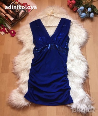 Турско синя рокля с пайети, снимка 2 - Рокли - 10643394