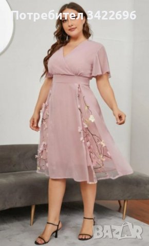 Официална Розова рокля от шифон с 3D цветя , снимка 3 - Рокли - 38087539
