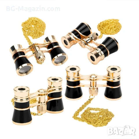 Луксозен театрален бинокъл 3×25 черен с верижка за театър опера концерти балет подарък реквизит, снимка 6 - Други ценни предмети - 50931271