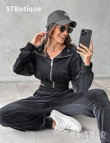 💕Комплект от 2 части – Елегантно дамско рипсено яке с цип и панталон с подплата от полар💕