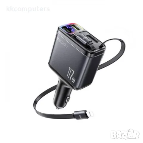 12V Зарядно за автомобил Yesido Y63 / USB QC 3.0 30W , PD 30W / комплект 2 кабелa Type-C 60W/ Lightn