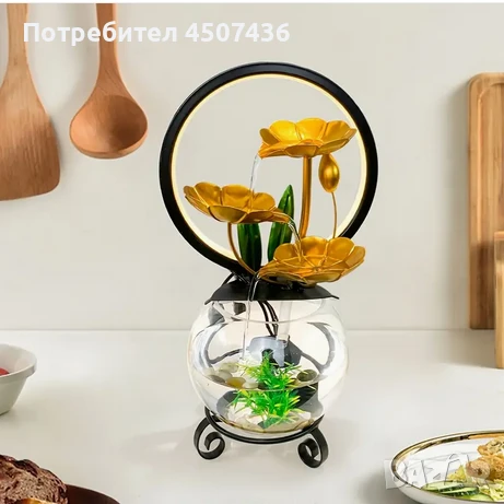 2025 Комплект USB захранван декоративен фонтан с аквариум и LED светление, снимка 6 - Декорация за дома - 51166608