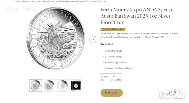 Сребърна монета 1 oz Australian Swan 2025 1oz