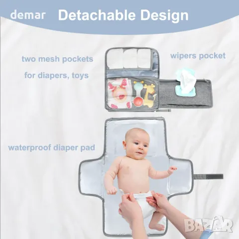 LANDICI Подложка за повиване на пелени за бебе с интелигентни кърпички, джоб, водоустойчива пелена , снимка 6 - Други - 47503159