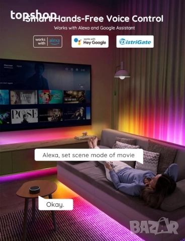 Нова Govee RGBIC LED лента, 16,4 фута WiFi LED светлини, работещи с Alexa и Google Assistant..., снимка 4 - Лед осветление - 51637918