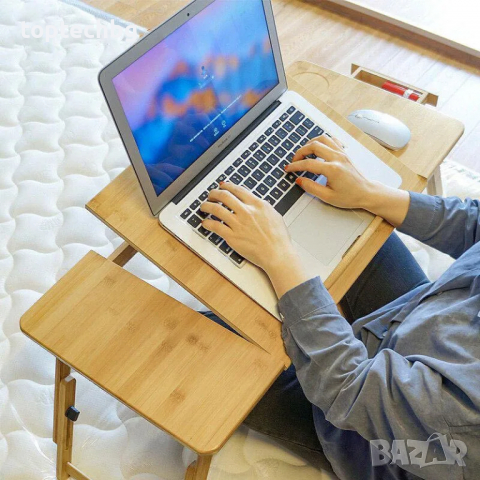 Двойна маса за лаптоп от Бамбук, вградени охладители - 72.5 х 34 см. (+ПОДАРЪК), снимка 2