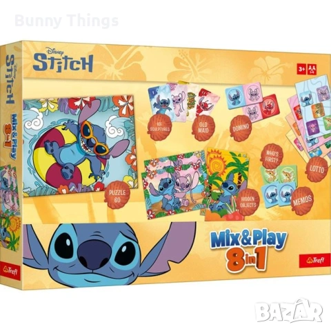 Комплект настолни игри Lilo & Stitch – мемо, пъзел и домино 8 в 1