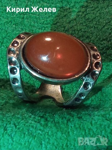 КРАСИВ РЕТРО ВИНТИДЖ АРТ ПОСРЕБРЕН СКЪПОЦЕНЕН ПРЪСТЕН с ШЛИФОВАН ЕСТЕСТВЕН КАРНЕОЛ 26613