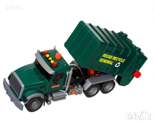 Камион за рециклиране на боклук, зелен с 3 кошчета, светлина и звук, снимка 6 - Коли, камиони, мотори, писти - 43102408