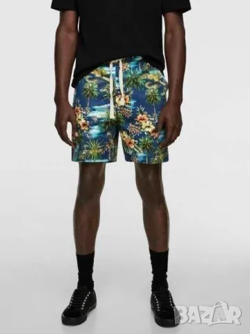 Мъжки плажни шорти с флорална апликация Zara, 97% памук, 3% еластан, L
