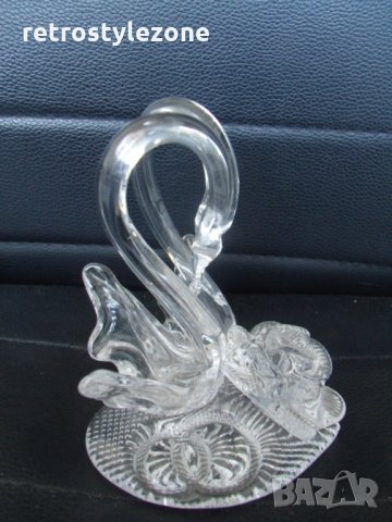 № 5740 стара стъклена фигура - лебеди   - размер 12 / 10 / 10 см , снимка 4 - Други ценни предмети - 34658158