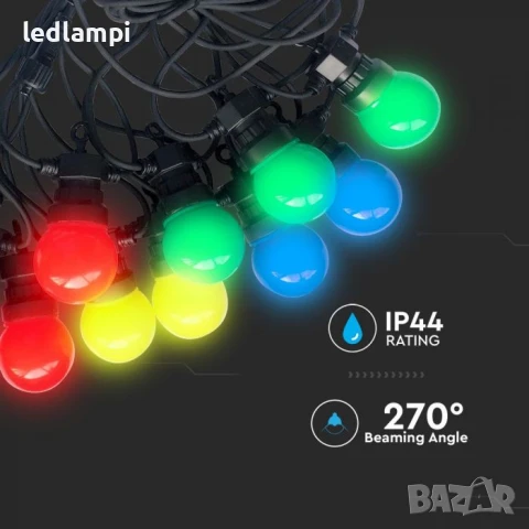 Кабел С Поредица От 20лампи RGB 10m IP44, снимка 3 - Външни лампи - 50619415
