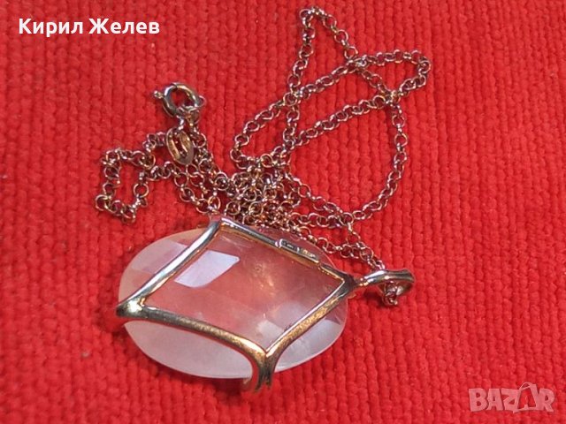 ФИНО СРЕБЪРНО КОЛИЕ СРЕБРО 925 ITALY с МАСИВНА ЖЪЛТА ПОЗЛАТА и ОГРОМЕН ФАСЕТИРАН РОЗОВ КВАРЦ 45704, снимка 6 - Колиета, медальони, синджири - 45951813