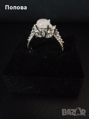 Лукс сребърен пръстен с розов кварц и циркони-3, снимка 4 - Пръстени - 28995124