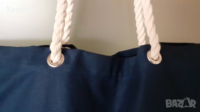 чанта за плаж плътна и качествена, 100% тъмно син супер плътен памук, снимка 3 - Чанти - 33111574