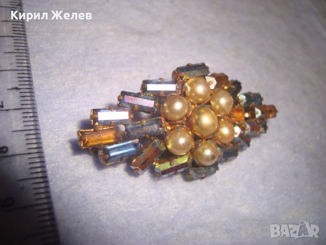 СТАРИННА СКЪПОЦЕННА ПЕРЛЕНА БРОНЗОВА АРТ ДЕКО БРОШКА с БОХЕМСКИ ЦВЕТНИ КРИСТАЛИ 27952, снимка 4 - Антикварни и старинни предмети - 37096464