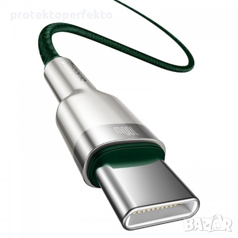 Кабел BASEUS Type-C към Type-C, 5A, 100W, 2m – зелен, снимка 7 - USB кабели - 32942066