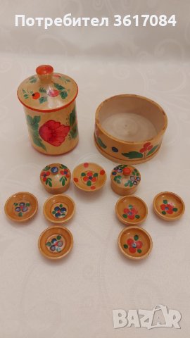 Руски традиционни дървени кутийки, вазички, мини сервизчета, снимка 7 - Антикварни и старинни предмети - 39398213
