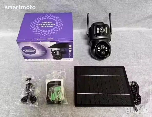 Външна камера с 2 лещи 4MP ICSee соларна камера широкоъгълна WIFI