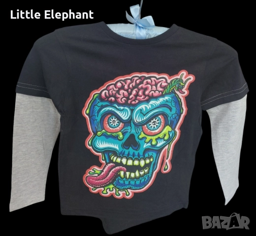 Блузка с дълъг ръкав за 4-5 год момченце череп чудовище,Англия/нова