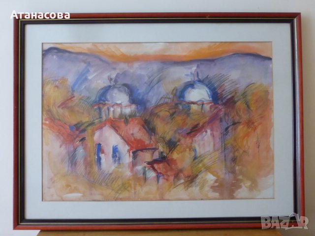 Картина акварел с рамка 75 см / 56 см от 80-те год, снимка 6 - Декорация за дома - 43780920