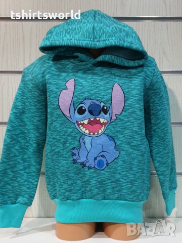 Нов детски суичър с дигитален печат Стич (Stitch) в цвят зелен меланж, снимка 1 - Детски анцузи и суичери - 38995993