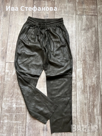 Нов елегантен естествена кожа панталон лек потур ластик на талията 