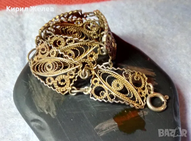 СТАРИННА ПОЗЛАТЕНА ФИЛИГРАННА СРЕБЪРНА ГРИВНА СРЕБРО 925 РЪЧНА МАЙСТОРСКА ФИНА РЕТРО ИЗРАБОТКА 47942, снимка 6 - Антикварни и старинни предмети - 48467795