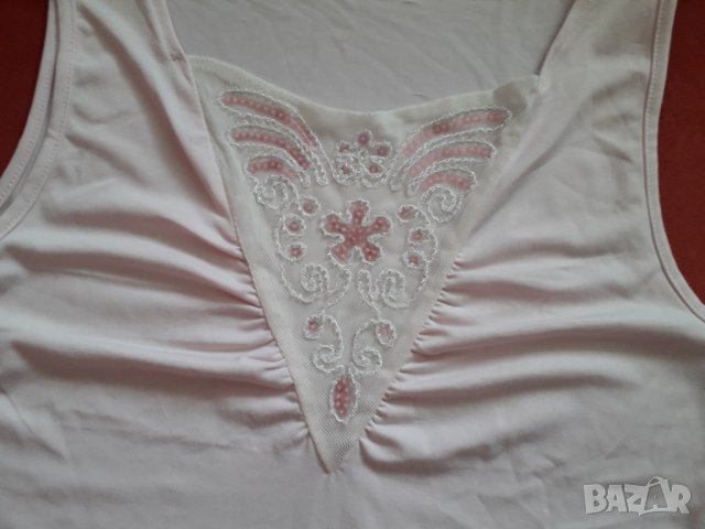 Дамска блуза без ръкав светлорозова с бродерия и мъниста, снимка 3 - Тениски - 29020380