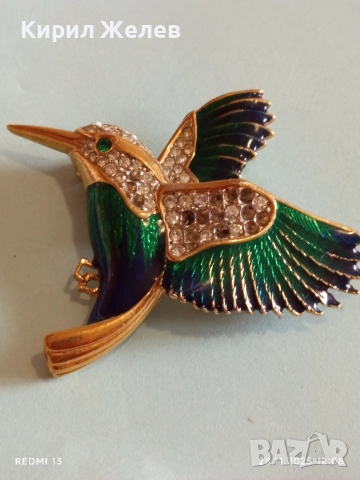 Винтидж брошка Колибри Attwood - Sawyer с 22 карата златно покритие Сваровски  емайл 75081, снимка 9 - Колиета, медальони, синджири - 52571885