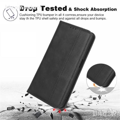 Кожен калъф с портфейл за ZTE nubia Neo 3 GT 5G | Ретро дизайн с магнит | Вкл. Протектор | Цвят: Чер, снимка 5 - Калъфи, кейсове - 52246688