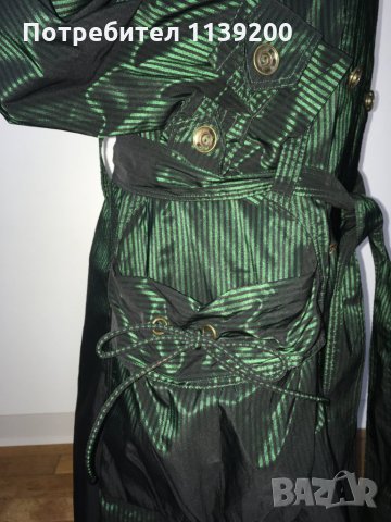 Френски нов бутиков шлифер тренч L Clara Couture зелен черно райе, снимка 4 - Шлифери - 27283202