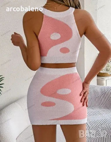 Дамски трикотажен комплект с оголен корем и пола в контрастен цвят, 3цвята , снимка 14 - Комплекти - 48445847