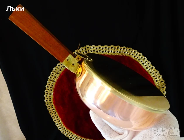 Меден съд за трохи,меден тиган с капак. , снимка 5 - Антикварни и старинни предмети - 50774355