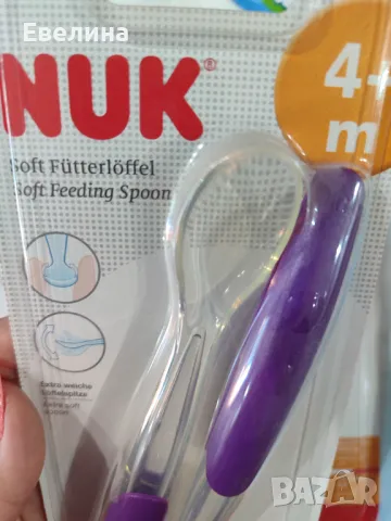 2 броя бебешки силиконови лъжички NUK 4+ месеца с дълга дръжка, снимка 2 - Прибори, съдове, шишета и биберони - 49780982