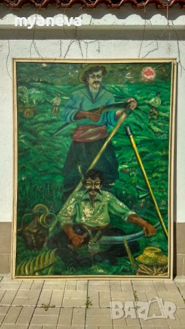 Стара картина от СОЦА ,''Косачи " на Ангел Рангелов с маслени бои върху платно . , снимка 1 - Картини - 43400668