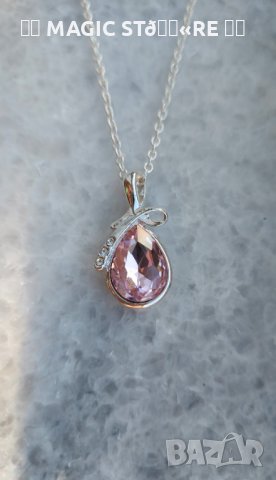 Нежно колие с розов камък и кристали, снимка 3 - Колиета, медальони, синджири - 39204736