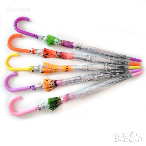 2180 Дамски чадър за дъжд прозрачен с принт на цветя 80см диаметър, снимка 11 - Други - 43177686