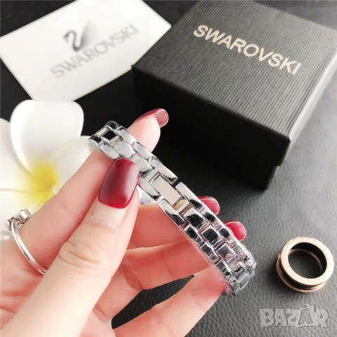 Луксозен ръчен дамски часовник Бижу Сваровски, Swarovski стилен, златен, сребърен, кристали, снимка 6 - Дамски - 52221240