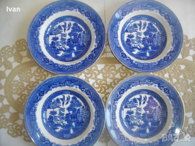 Винтидж Порцелан 1949г-1957г-VICTORIA PORCELAIN WILLOW FENTON-Made in ENGLAND-4 бр.НОВИ Чинии ф230мм, снимка 2 - Чинии - 39895680