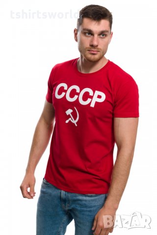 Нова червена мъжка тениска с трансферен печат СССР, Русия, снимка 3 - Тениски - 29038874