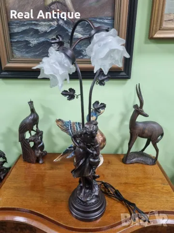 Чудесна голяма антикварна фигурална настолна лампа , снимка 4 - Настолни лампи - 49105428
