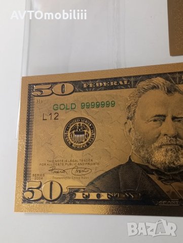 Позлатена с 24 карата злато релефна банкнота 50 долара със сертификат, снимка 2 - Нумизматика и бонистика - 51375765