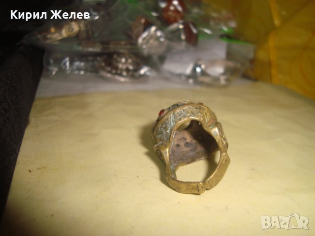 СТАРИНЕН ВЪЗРОЖДЕНСКИ ПРЪСТЕН САЧАН БРОНЗ УНИКАЛНА РЪЧНА МАЙСТОРСКА ИЗРАБОТКА с КАМЪНИ БИЖУ 17533, снимка 7 - Антикварни и старинни предмети - 33046715