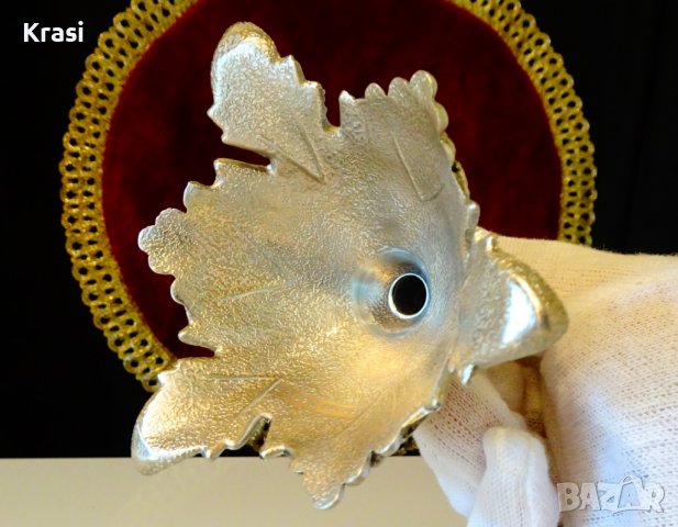 Посребрен свещник лози с грозде,маркиран, снимка 4 - Антикварни и старинни предмети - 38272998