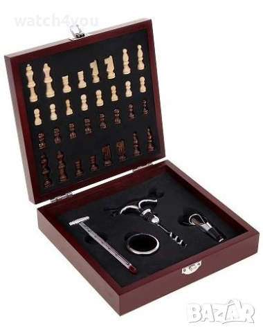 НОВ КОМПЛЕКТ ЗА ВИНО В ЛУКСОЗНА ДЪРВЕНА КУТИЯ С АКСЕСОАРИ. СЕТ ЗА ВИНО С ШАХ. ШАХМАТНА ДЪСКА 2V1., снимка 9 - Подаръци за мъже - 16134212